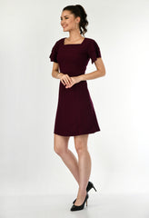 Chic Empire Brown Dress for Women - Party-Ready, Flared Sleeves, Cotton Blend