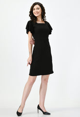 Chic Black Party Dress for Women - Flared Sleeves, Cotton Blend, Empire Shape