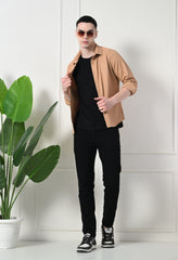 Classic Self Design Spread Collar Casual Shirt