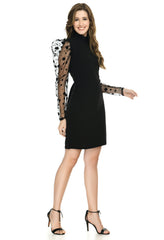 Stylish Black Bodycon Dress for Women - Perfect Party Wear with High Neck & Puff Sleeves