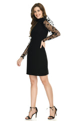 Stylish Black Bodycon Dress for Women - Perfect Party Wear with High Neck & Puff Sleeves