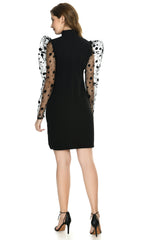 Stylish Black Bodycon Dress for Women - Perfect Party Wear with High Neck & Puff Sleeves