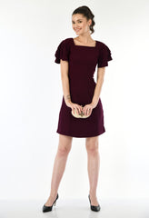 Chic Empire Brown Dress for Women - Party-Ready, Flared Sleeves, Cotton Blend