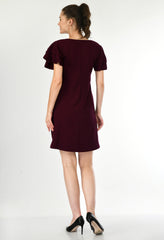 Chic Empire Brown Dress for Women - Party-Ready, Flared Sleeves, Cotton Blend