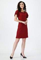 Elegant Maroon Empire Dress for Women - Short Sleeves, Square Neck, Party-Ready