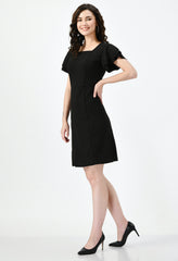 Chic Black Party Dress for Women - Flared Sleeves, Cotton Blend, Empire Shape