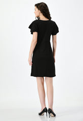 Chic Black Party Dress for Women - Flared Sleeves, Cotton Blend, Empire Shape