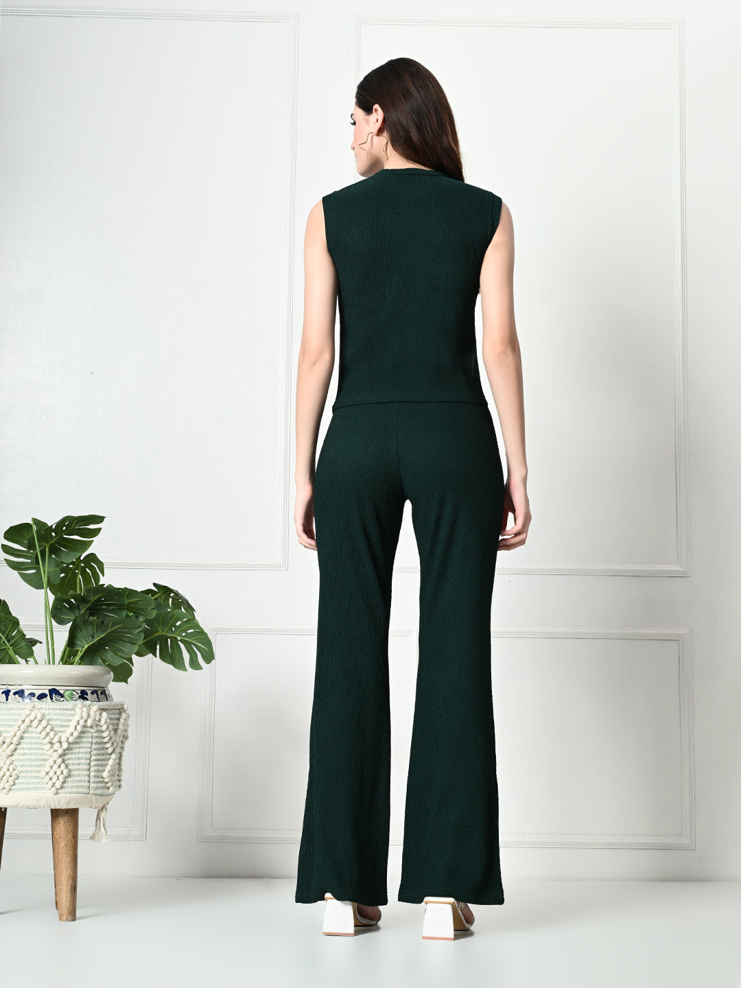 Women Green Solid Top and-Hot Pants Co-ords Set