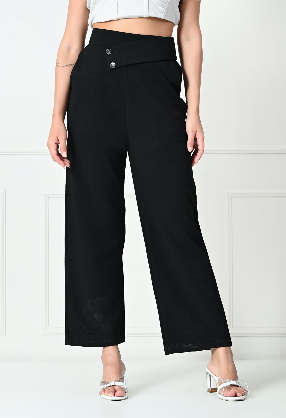 Comfy Elegant Women Black Trousers