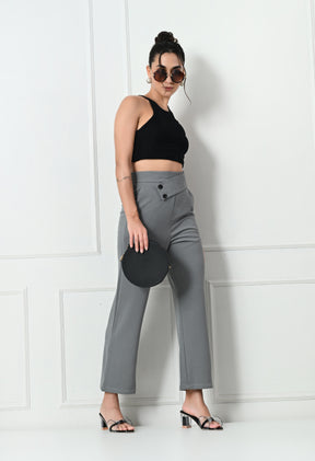 Comfy Elegant Women Grey Melange Trousers