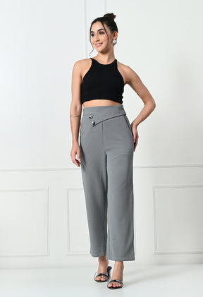 Comfy Elegant Women Grey Melange Trousers