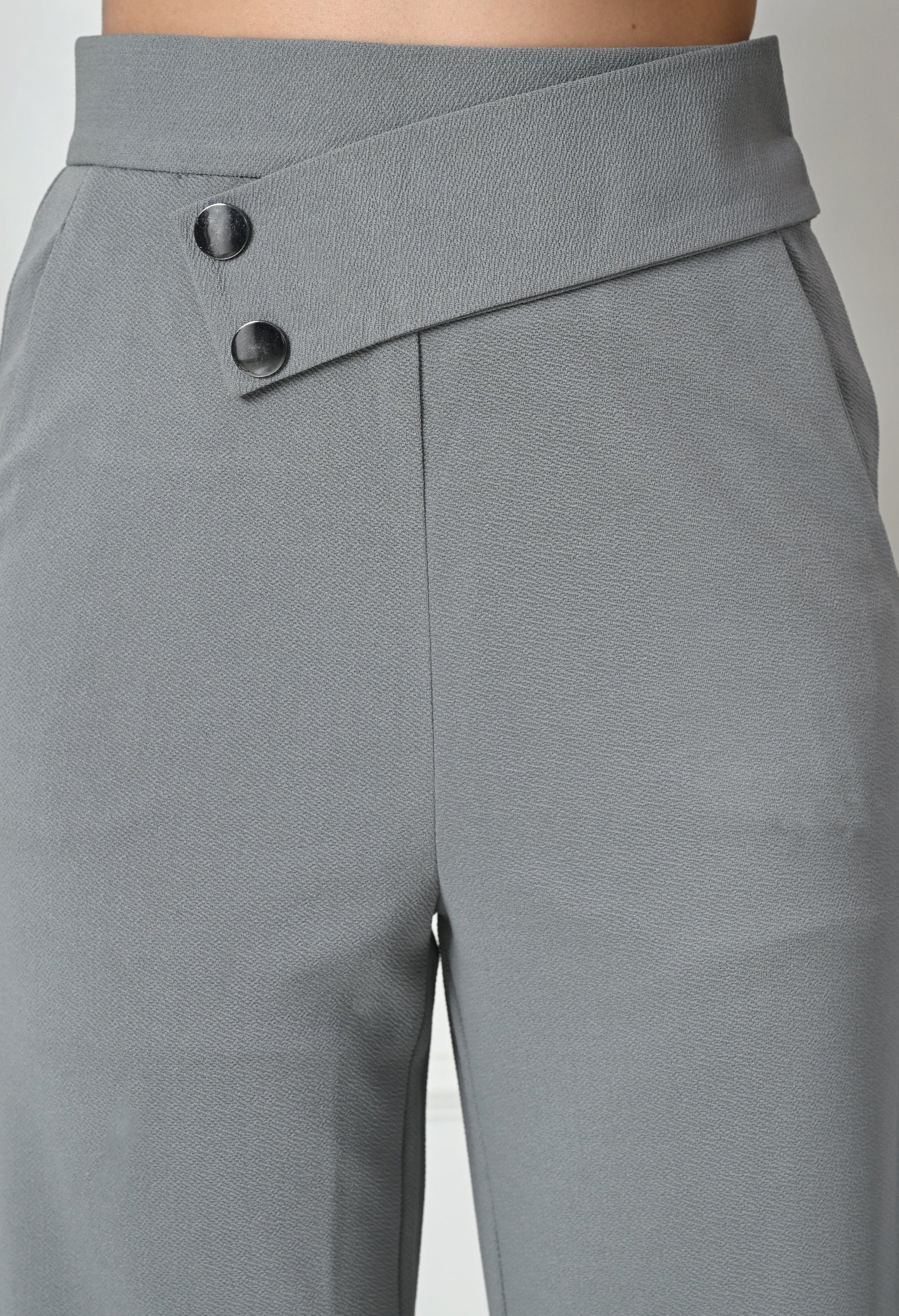 Comfy Elegant Women Grey Melange Trousers