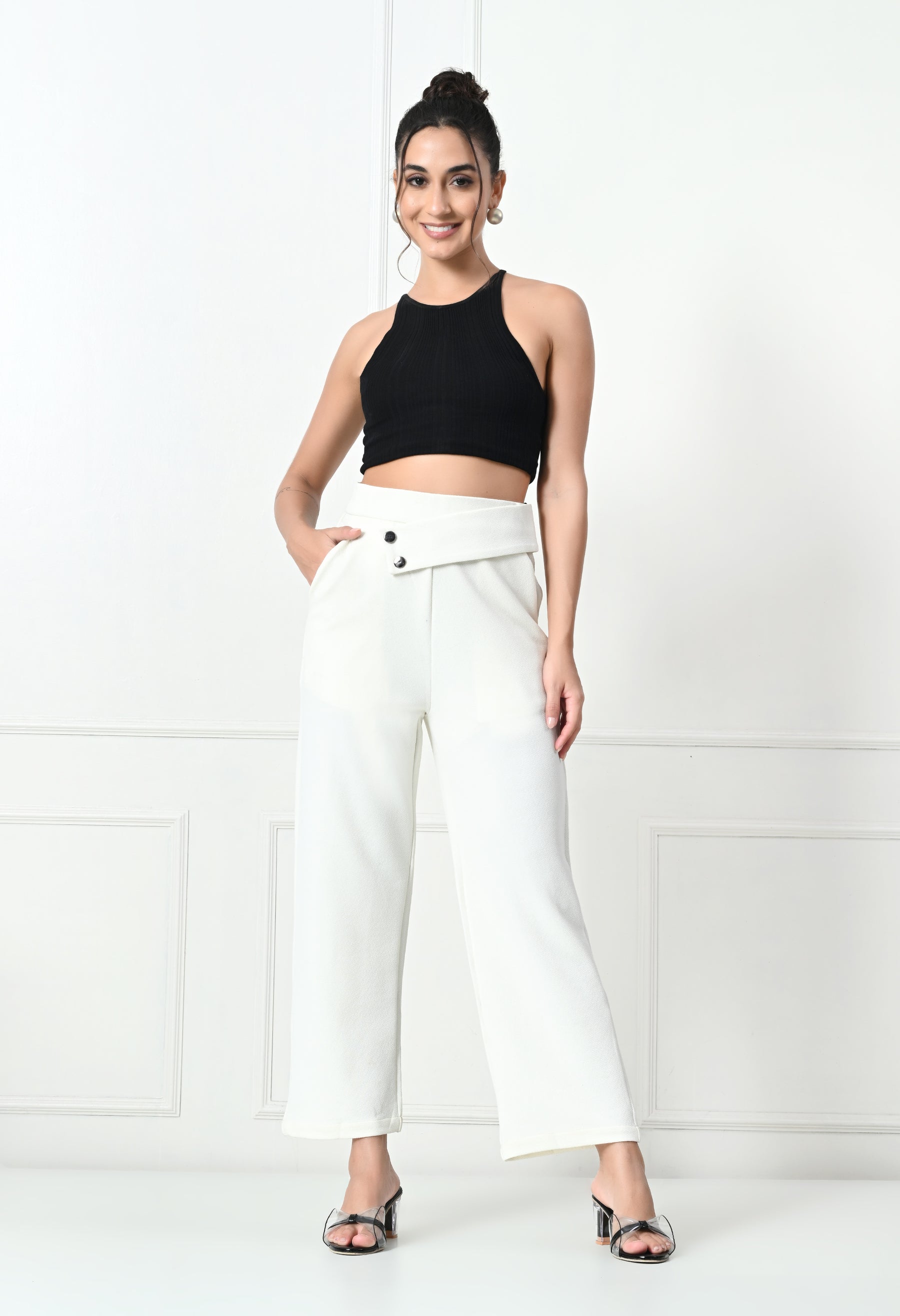 Comfy Elegant Women White Trousers