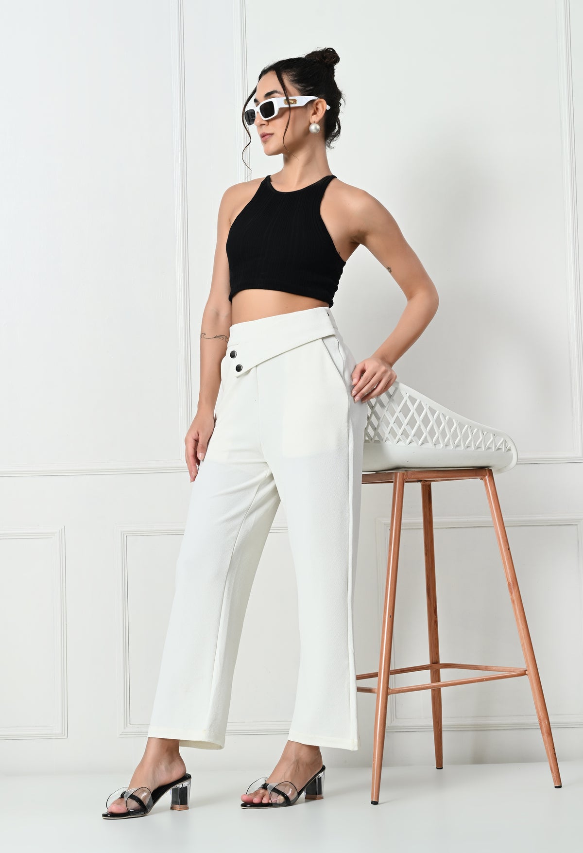 Comfy Elegant Women White Trousers