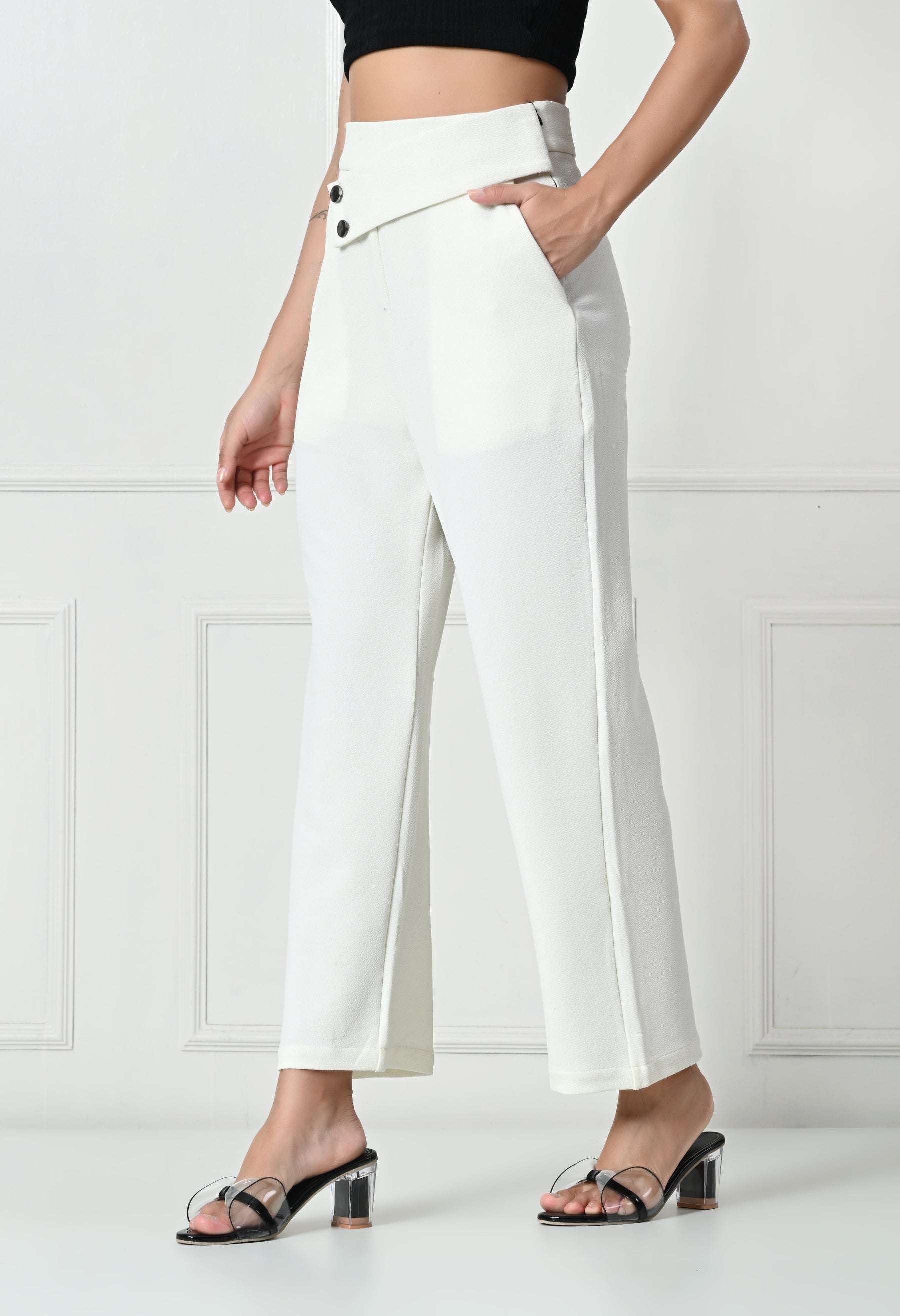 Comfy Elegant Women White Trousers