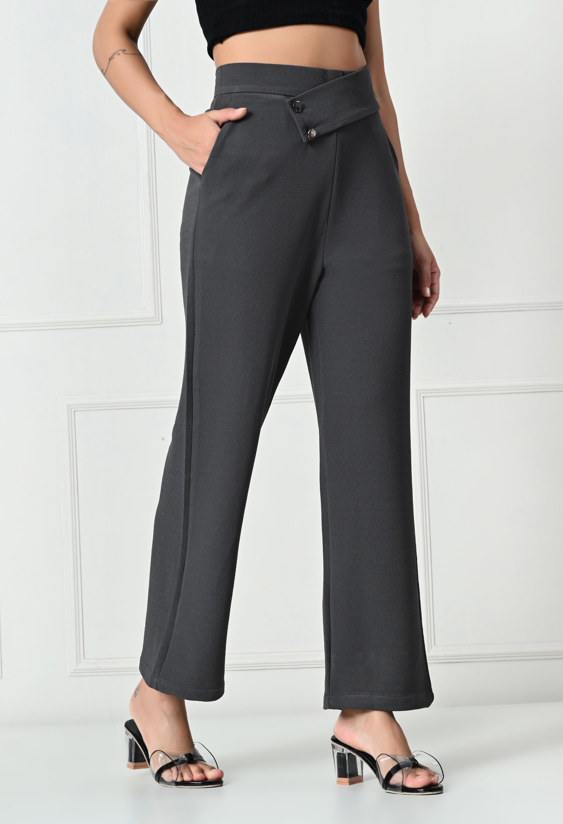 Comfy Elegant Women Grey Trousers