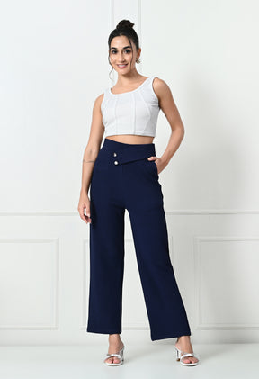 Comfy Elegant Women Navy Blue Trousers