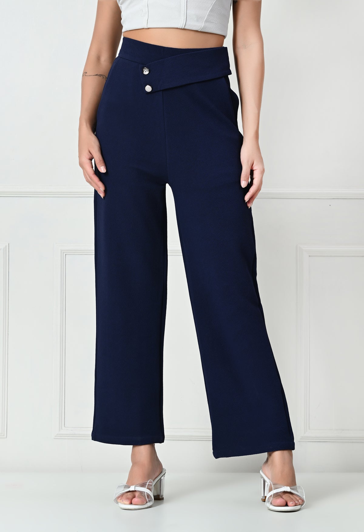 Comfy Elegant Women Navy Blue Trousers