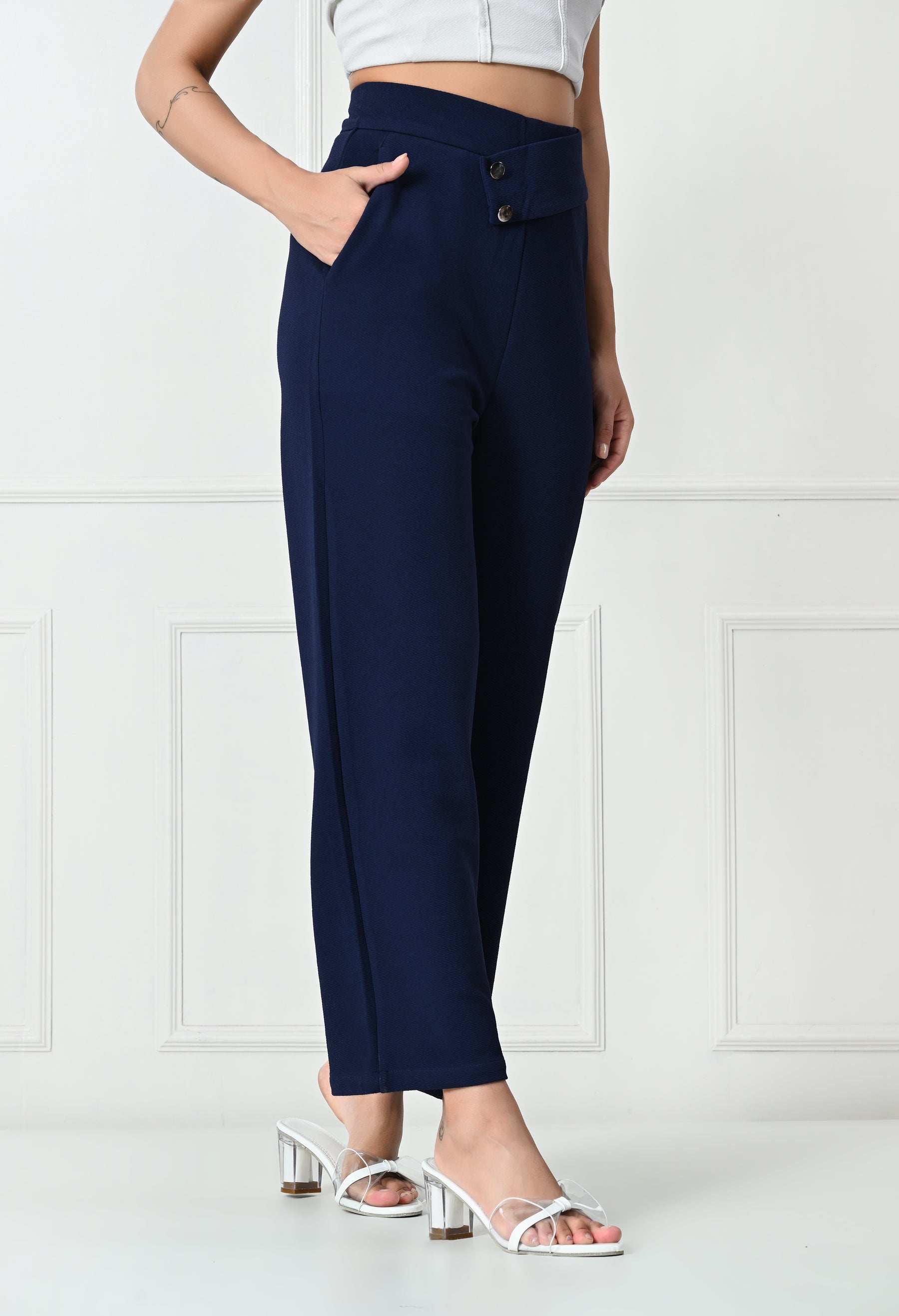 Comfy Elegant Women Navy Blue Trousers