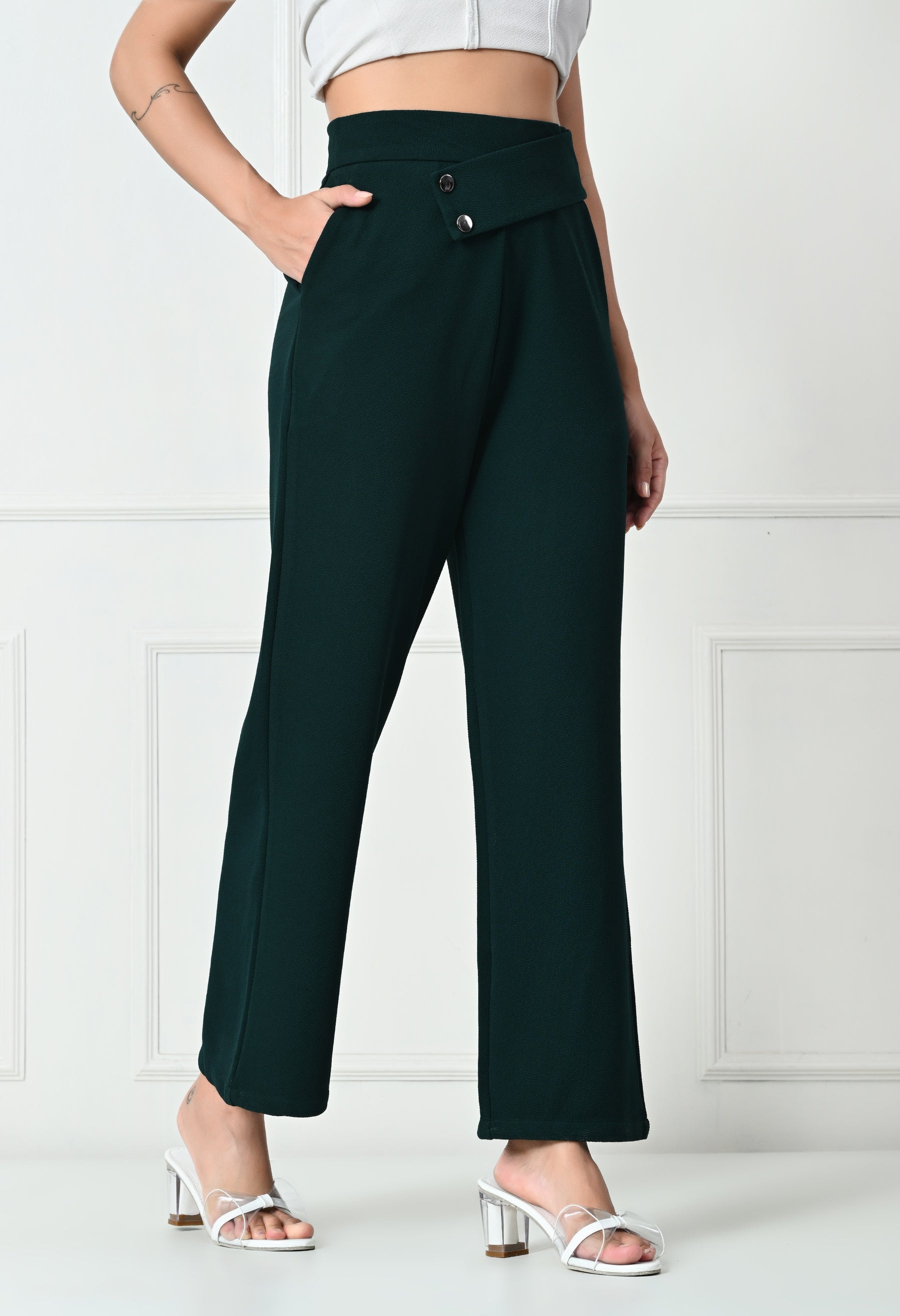 Comfy Elegant Women Green Trousers