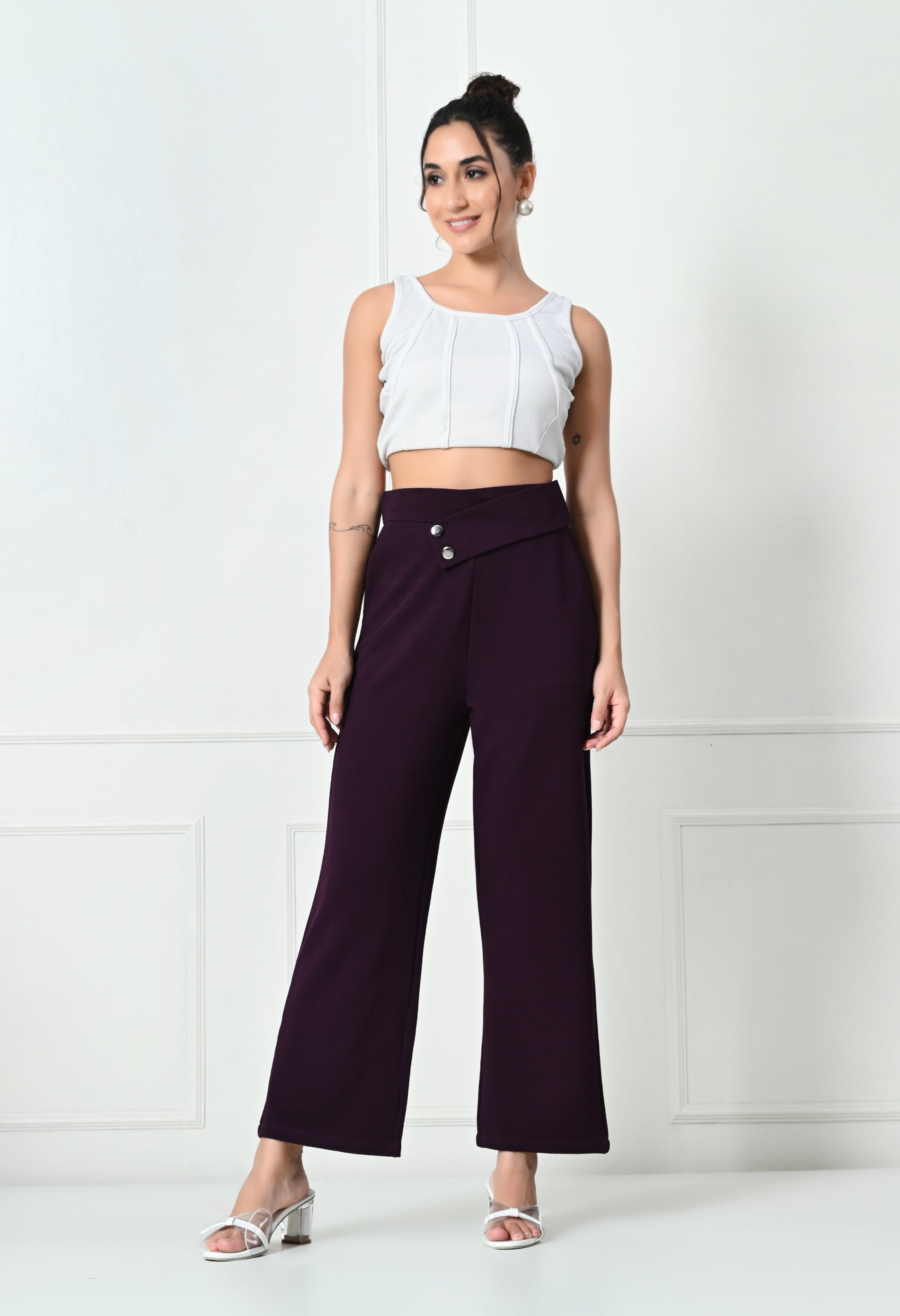 Comfy Elegant Women Brown Trousers