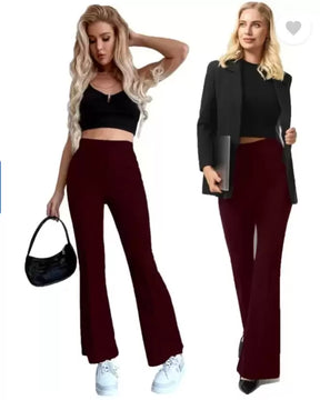 Women’s Flared Cotton Blend Trousers Pants for Casual and Semi-Formal Wear