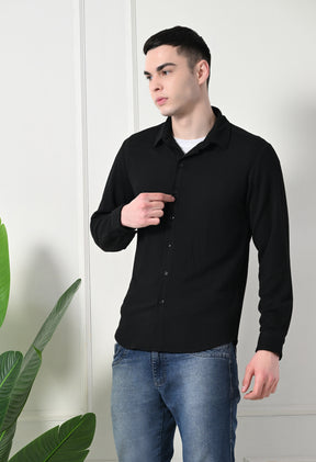 Classic Self Design Spread Collar Casual Shirt