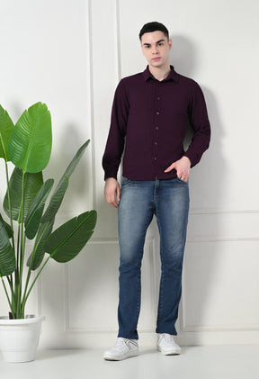 Classic Self Design Spread Collar Casual Shirt