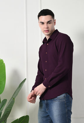 Classic Self Design Spread Collar Casual Shirt