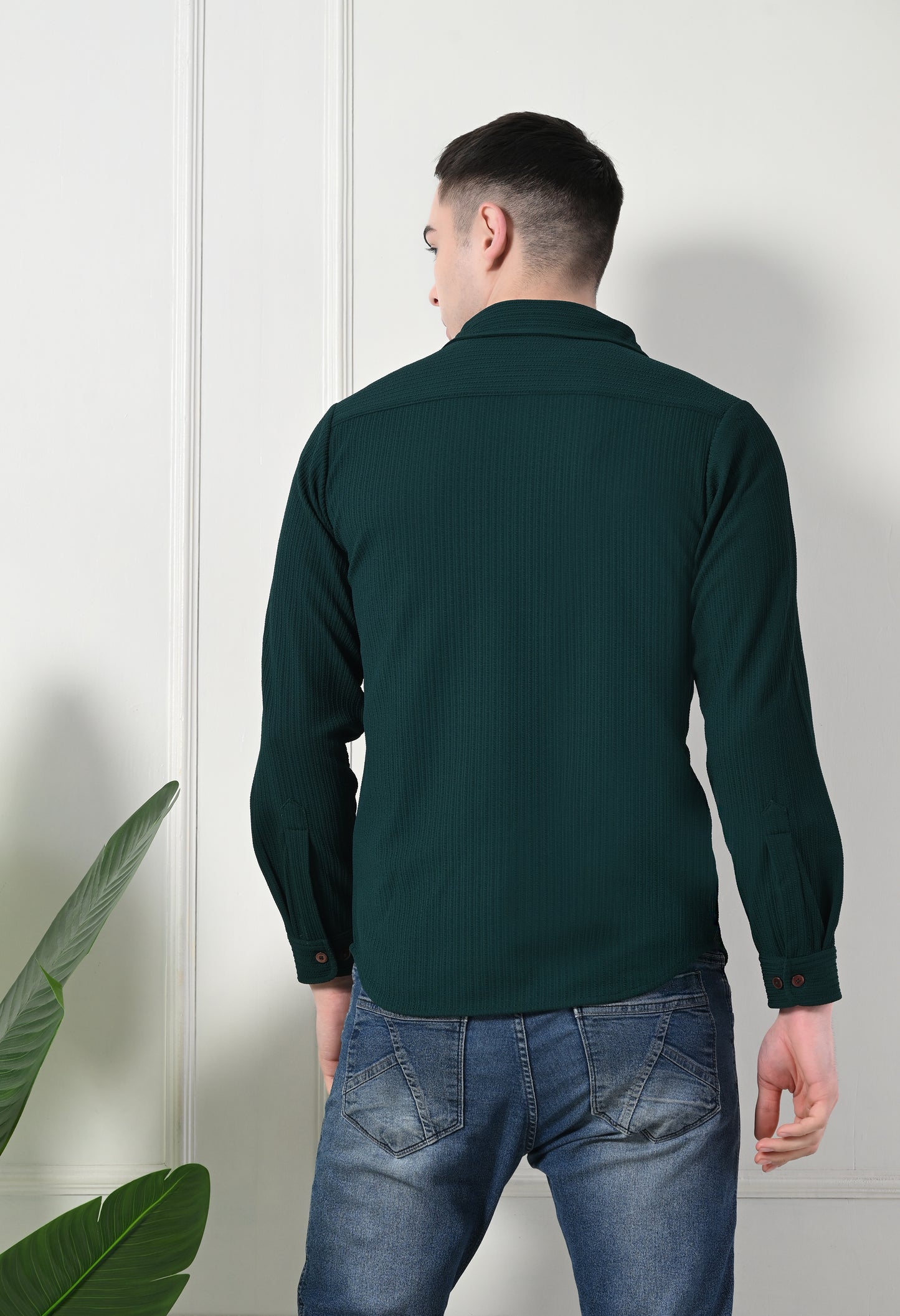 Classic Self Design Spread Collar Casual Shirt