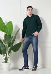 Classic Self Design Spread Collar Casual Shirt