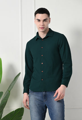 Classic Self Design Spread Collar Casual Shirt