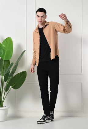 Classic Self Design Spread Collar Casual Shirt