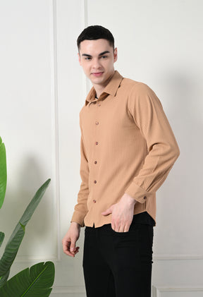 Classic Self Design Spread Collar Casual Shirt