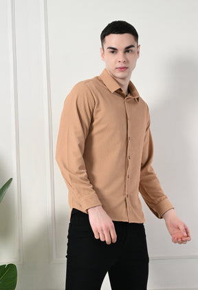 Classic Self Design Spread Collar Casual Shirt