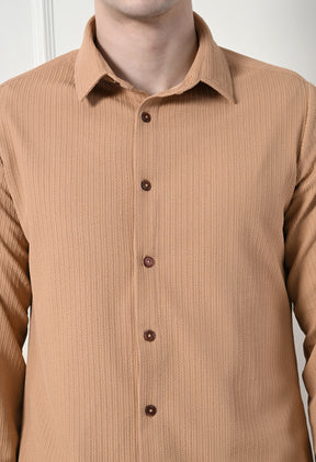 Classic Self Design Spread Collar Casual Shirt