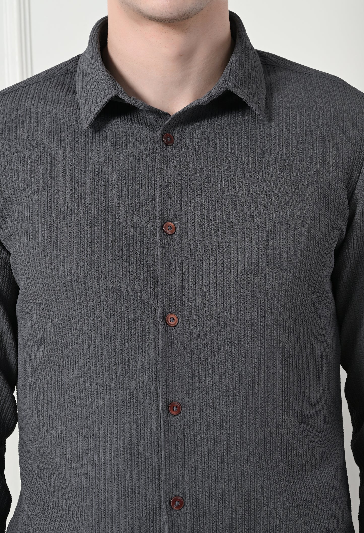 Classic Self Design Spread Collar Casual Shirt