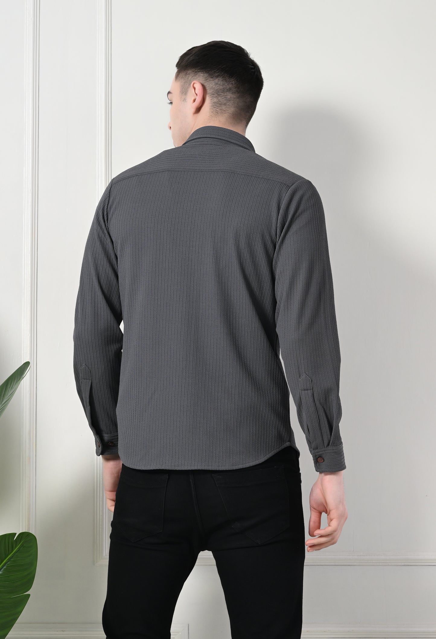 Classic Self Design Spread Collar Casual Shirt