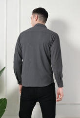 Classic Self Design Spread Collar Casual Shirt