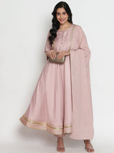 The Women's Embroidered Full Sleeve Round Neck Kurta and Pant with Dupatta Anarkali Set