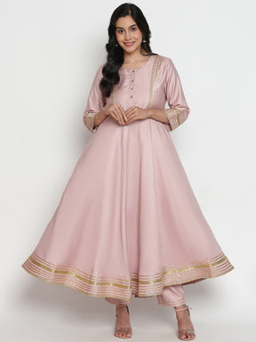 The Women's Embroidered Full Sleeve Round Neck Kurta and Pant with Dupatta Anarkali Set