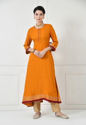 The Women's Embroidered Full Sleeve Round Neck Kurta and Pant with Dupatta Anarkali Set